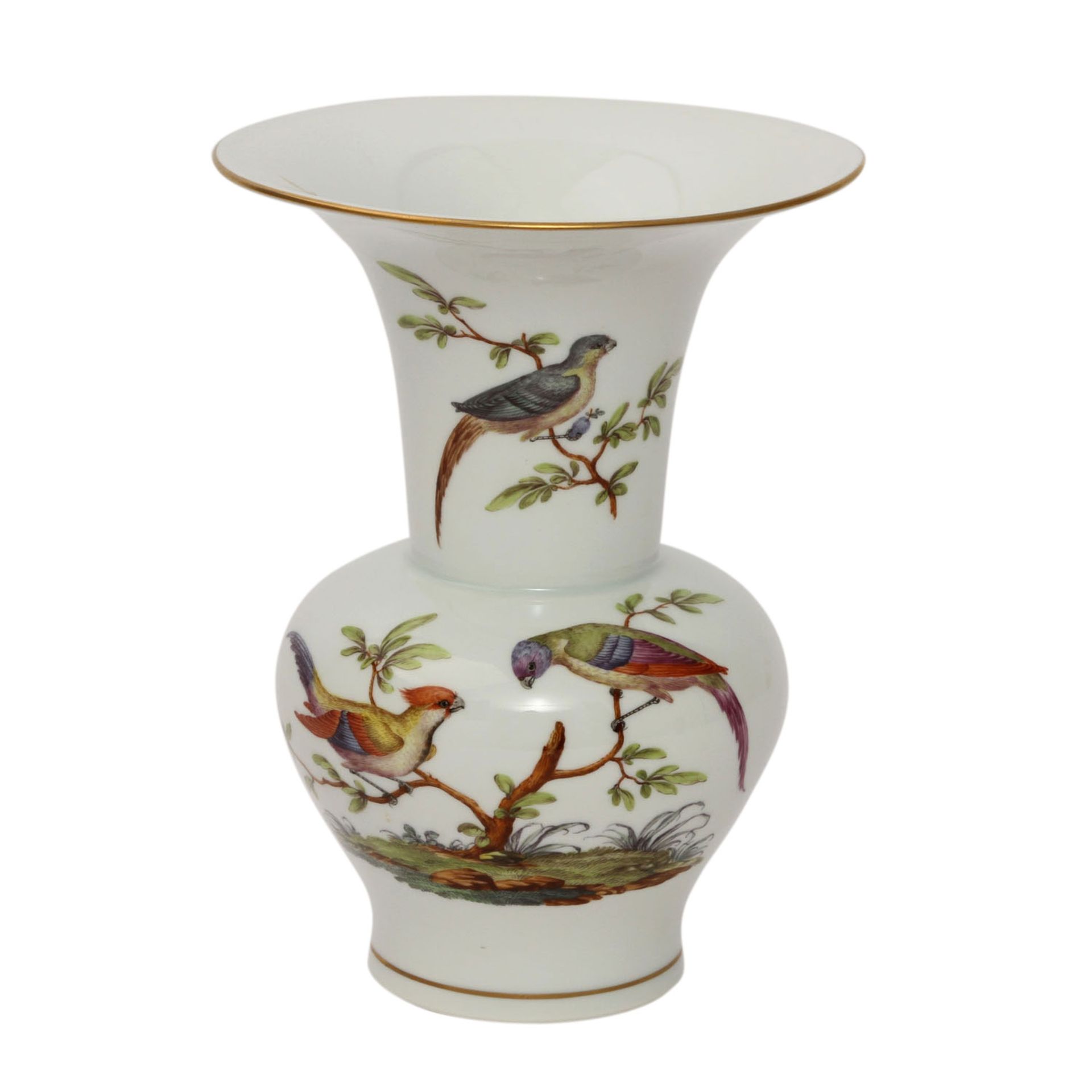 LUDWIGSBURG Vase, 20. Jhd.Weißporzellan mit feiner, polychromer Malerei von Vögeln und Insekten,