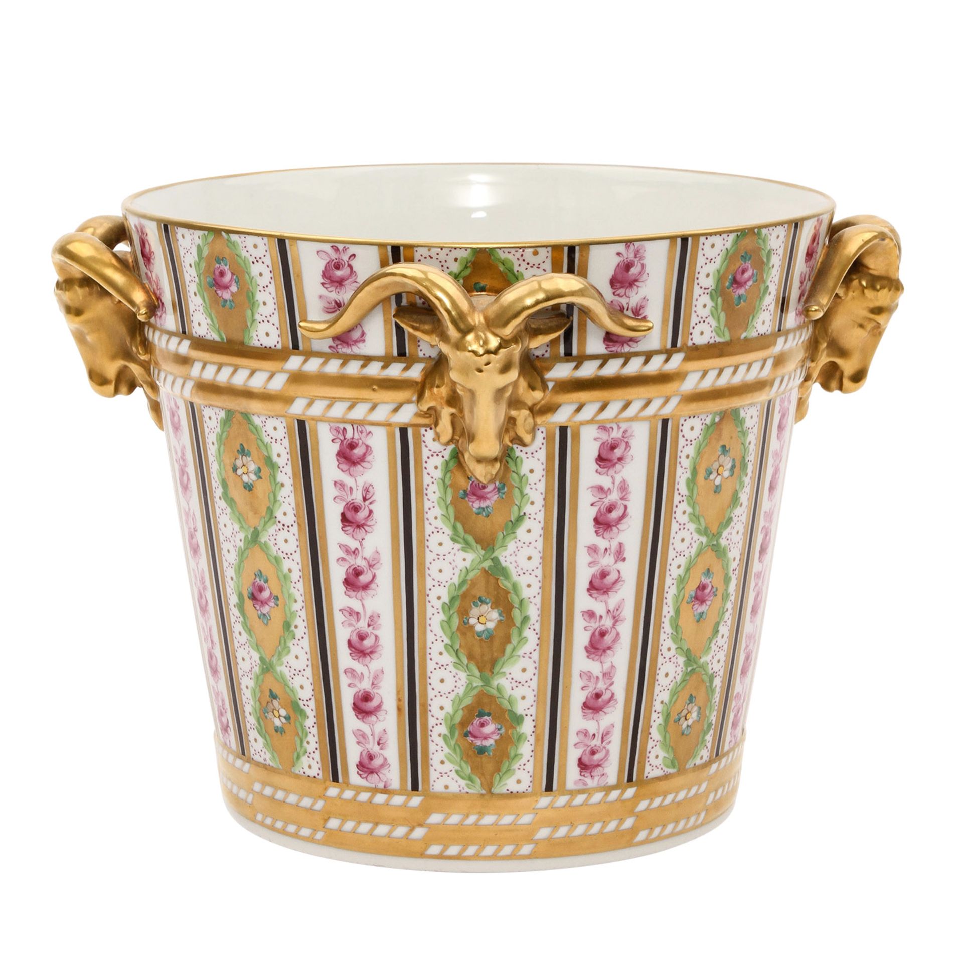 POTSCHAPPEL Dresden Cachepot, 20. Jh.Weißporzellan mit reicher Goldstaffage und polychromer