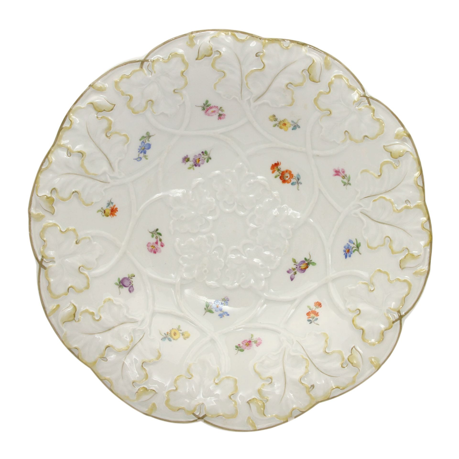 MEISSEN Konvolut 6 Teile, 20. Jh.1 Rundschale mit Blattreliefdekor und polychromer - Image 2 of 7