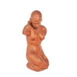 WEIBLICHER AKTUm 1930-1940, Keramik-Figur, vollplastische, Darstellung einer nackten, jungen Frau