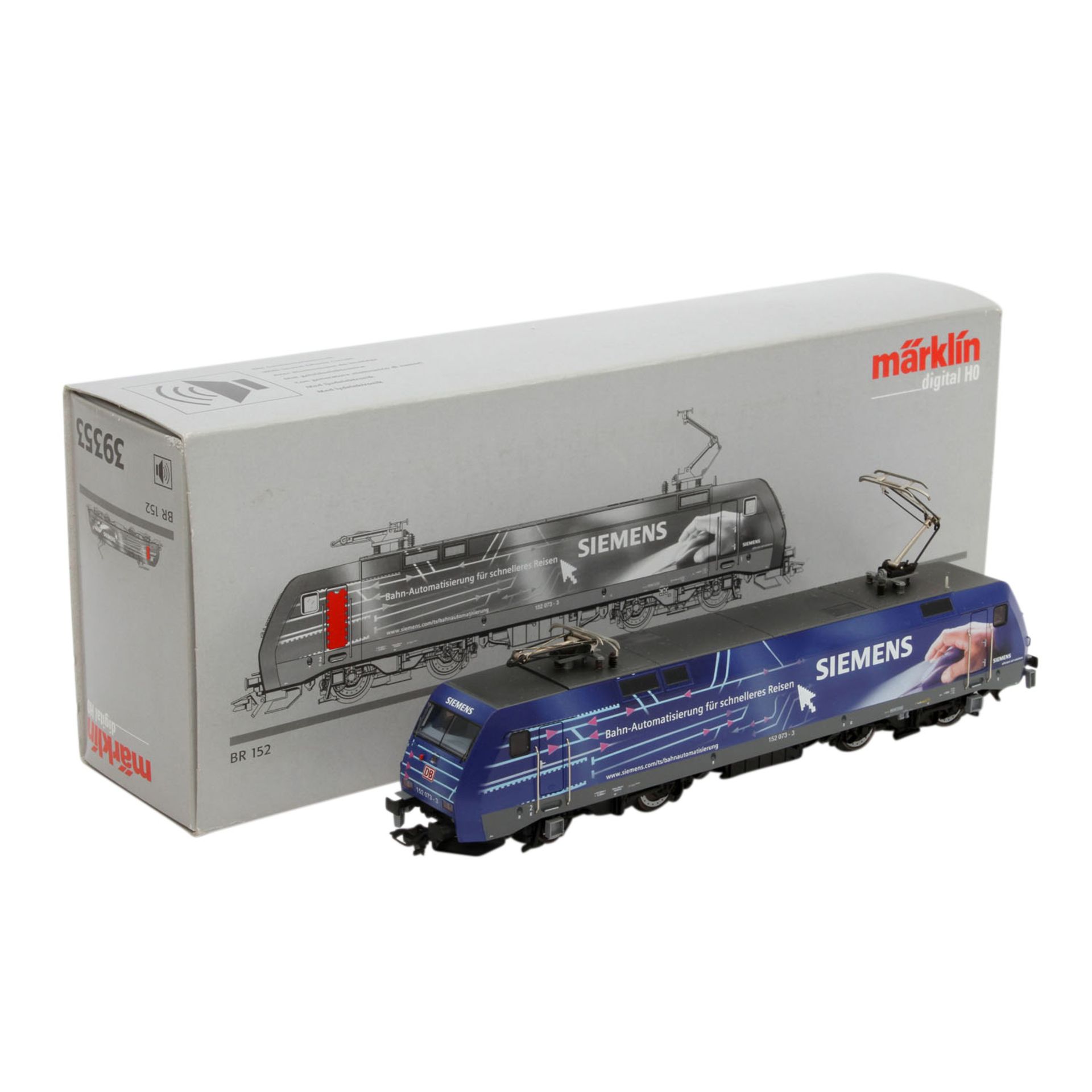 MÄRKLIN E-Lok 39353, digital H0,Metall, blau, Aufschrift „Siemens“, BR 152 der DB, BN 152 073-3.