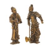 Paar asiatische Figuren aus Metall. 20. Jh..H. ca. 16 cm, unterseitige Marken.