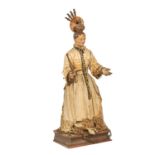 PROZESSIONSFIGUR19.Jh., Holz, teilw. polychrom gefasst, reiche Brokatbekleidung, sehr fein