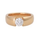 Solitärring mit Brillant, ca. 1 ct, LGW ( I ) / P1,GG 14K, RW 54, moderne Bandringform ohne