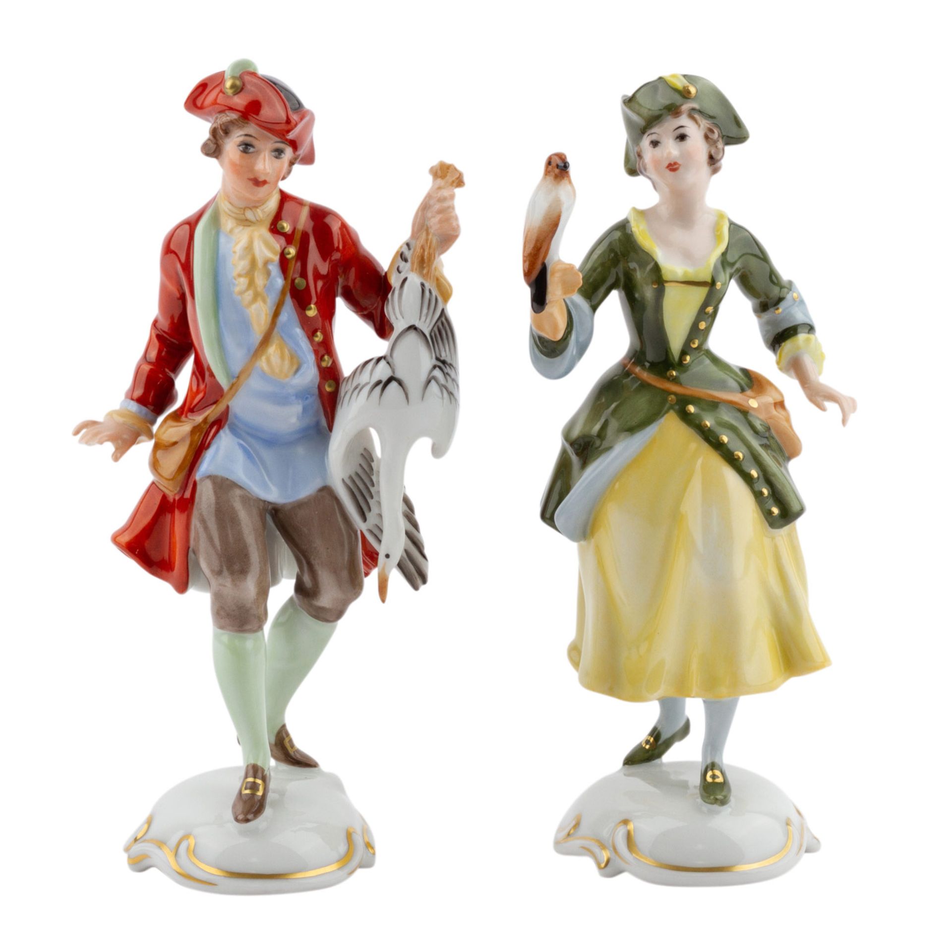 ROSENTHAL 2 Figuren 'Falknerin und Falkner', 20. Jhd.Weißporzellan mit polychromer Fassung, stehende - Image 2 of 6