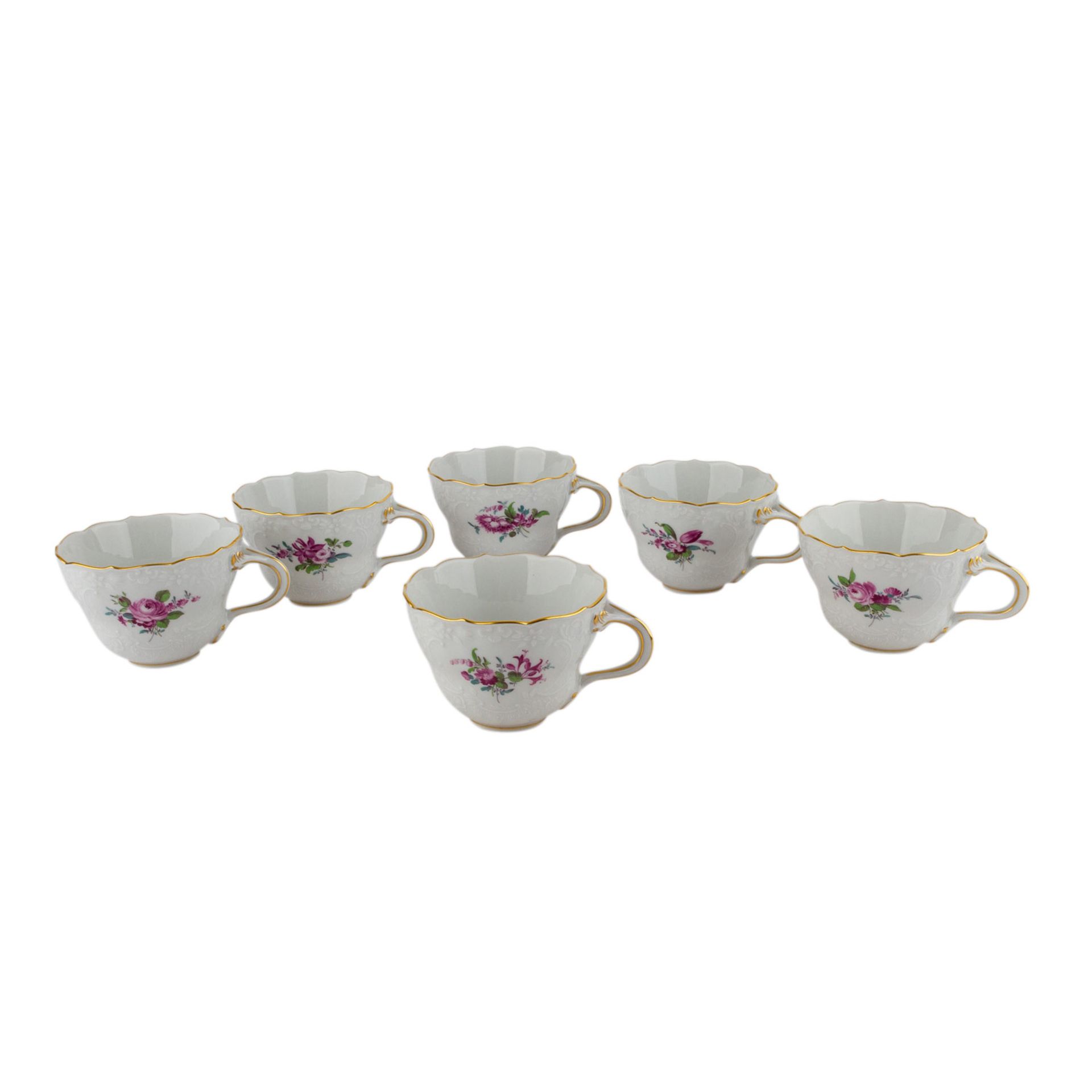 MEISSEN Kaffeeservice f. 6 Personen 'Neumarseille Blumen', 20. Jhd.Bestehend aus 6 Kaffeetassen/U- - Image 3 of 9