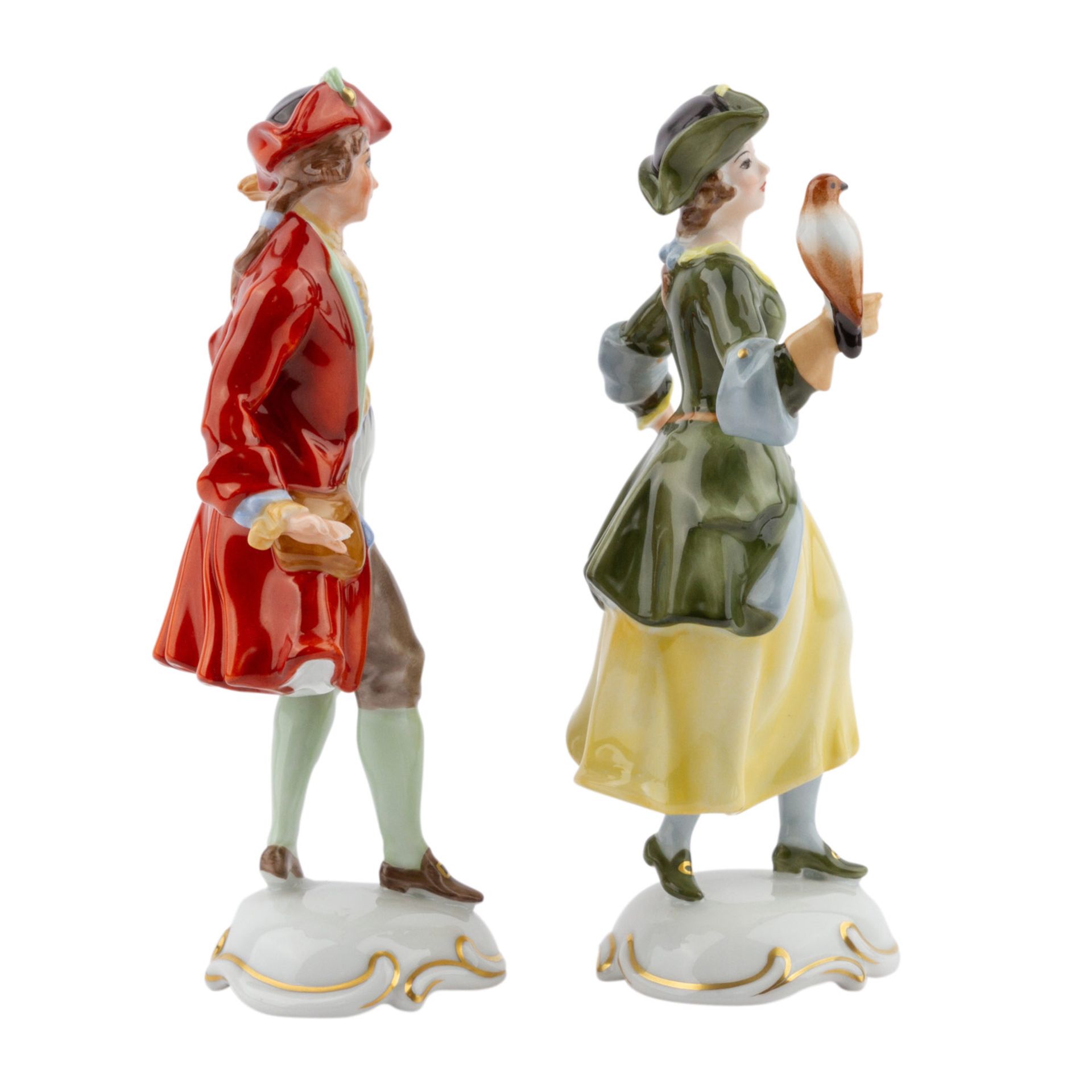 ROSENTHAL 2 Figuren 'Falknerin und Falkner', 20. Jhd.Weißporzellan mit polychromer Fassung, stehende - Image 5 of 6