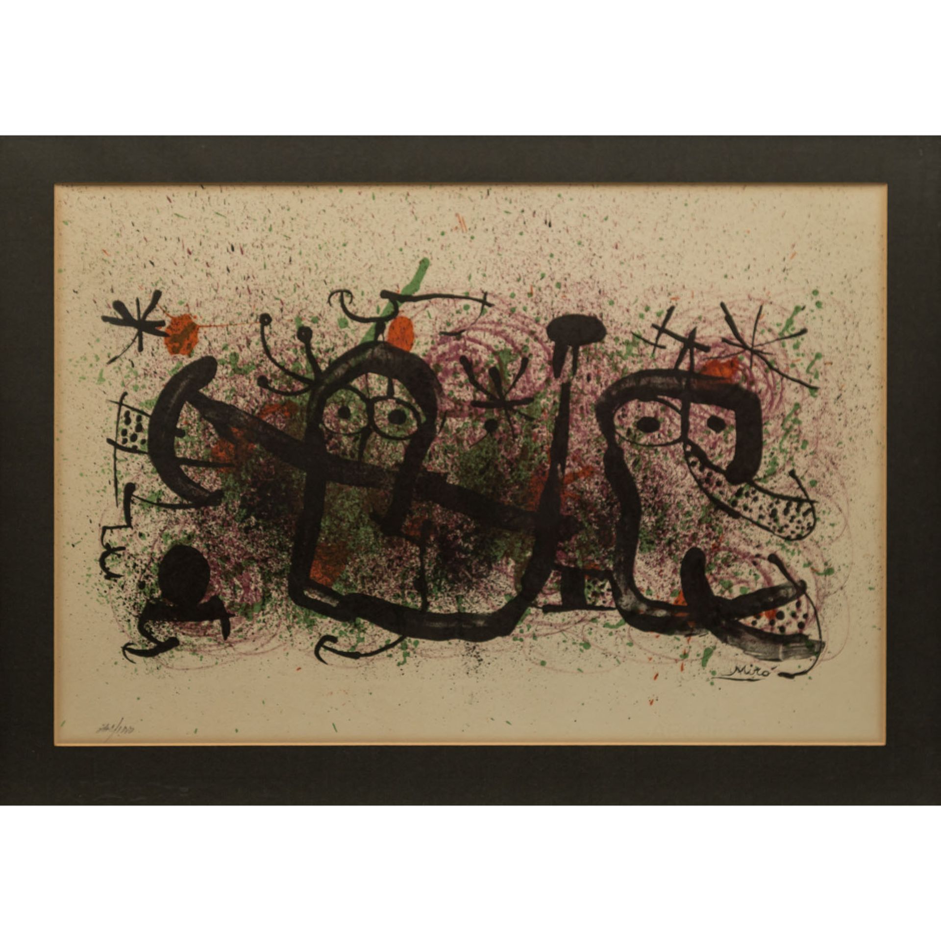 MIRÒ, Joan, NACH (1893-1983), "Figürliche Komposition",Farblithographie/Papier, in der Platte u.