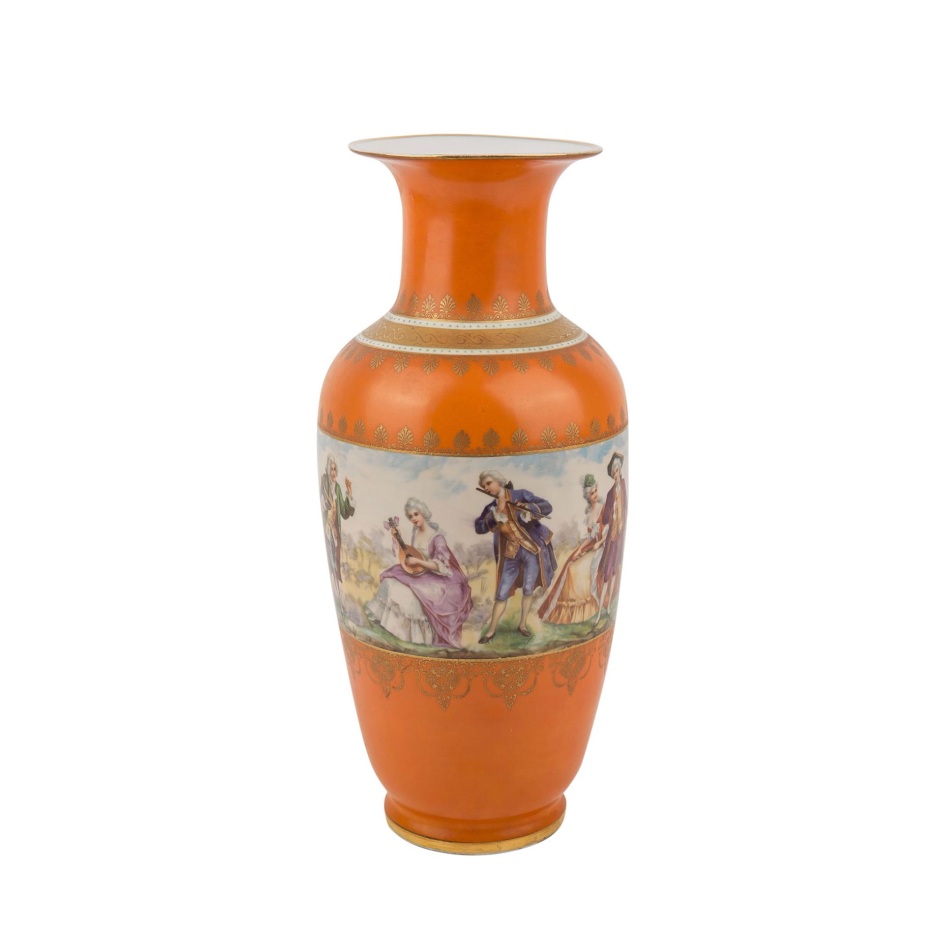 Porzellanfabrik VIKTORIA AG/BÖHMEN Vase, vor 1945.Balusterform mit orangefarbenem Fond, - Image 3 of 5