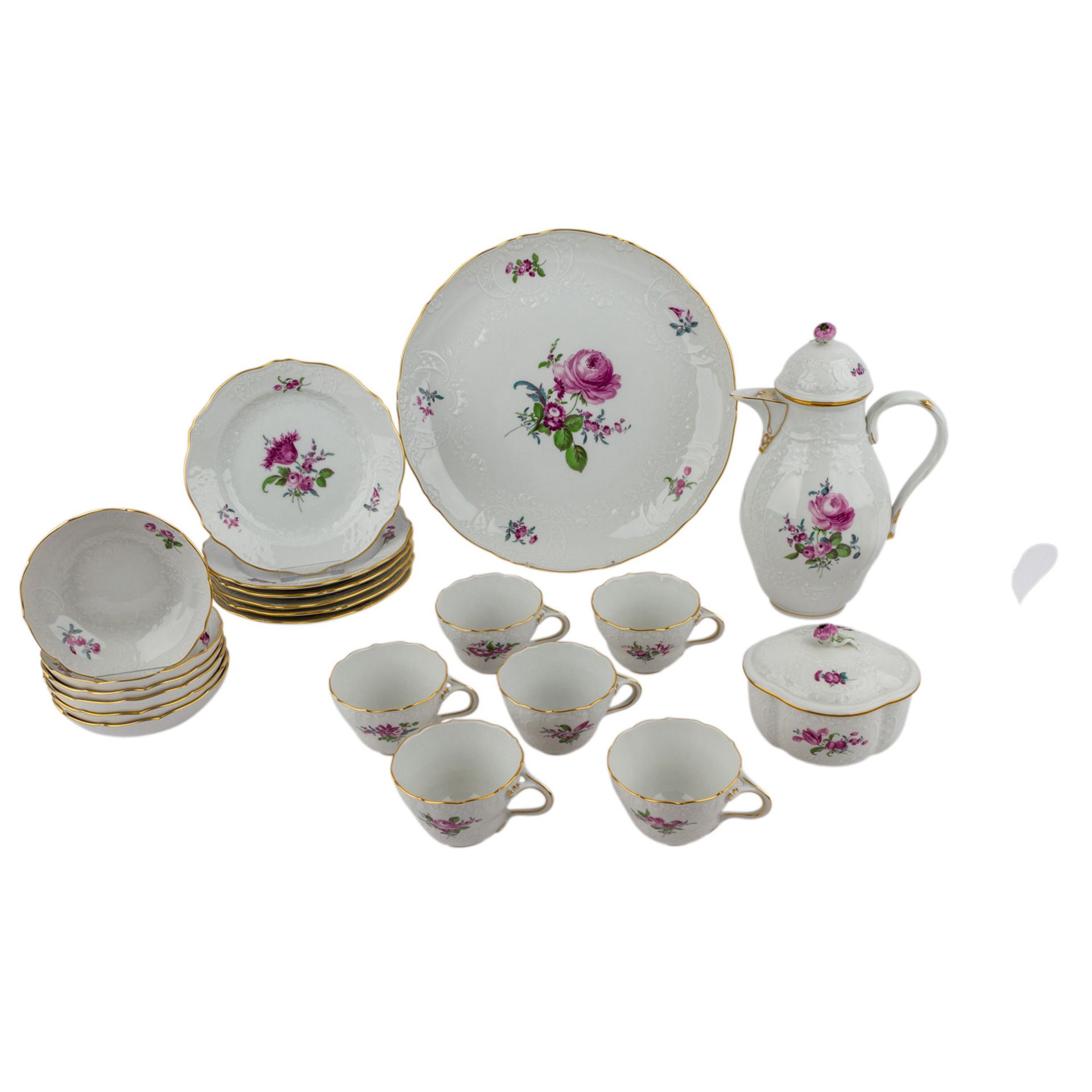 MEISSEN Kaffeeservice f. 6 Personen 'Neumarseille Blumen', 20. Jhd.Bestehend aus 6 Kaffeetassen/U-