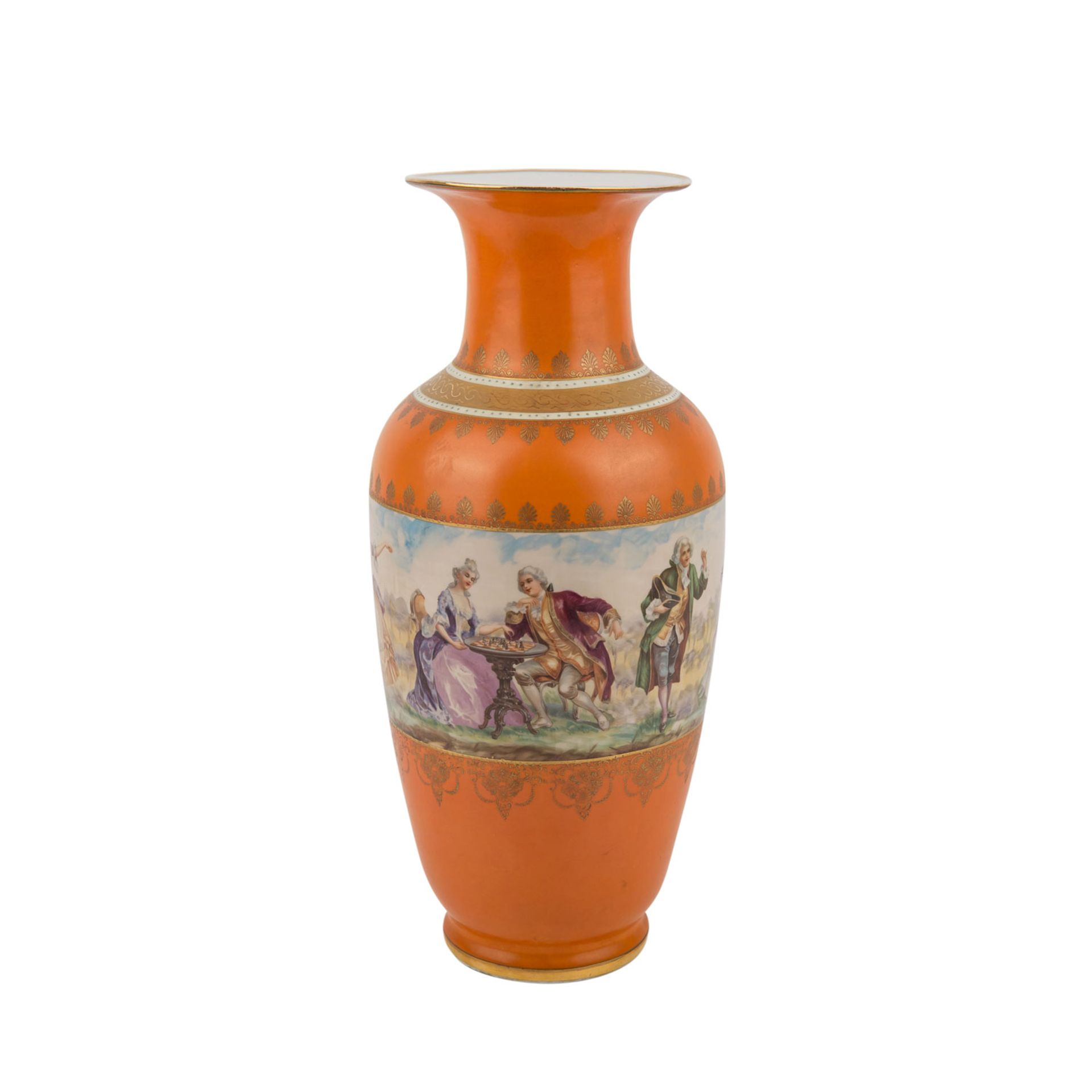 Porzellanfabrik VIKTORIA AG/BÖHMEN Vase, vor 1945.Balusterform mit orangefarbenem Fond, - Image 2 of 5