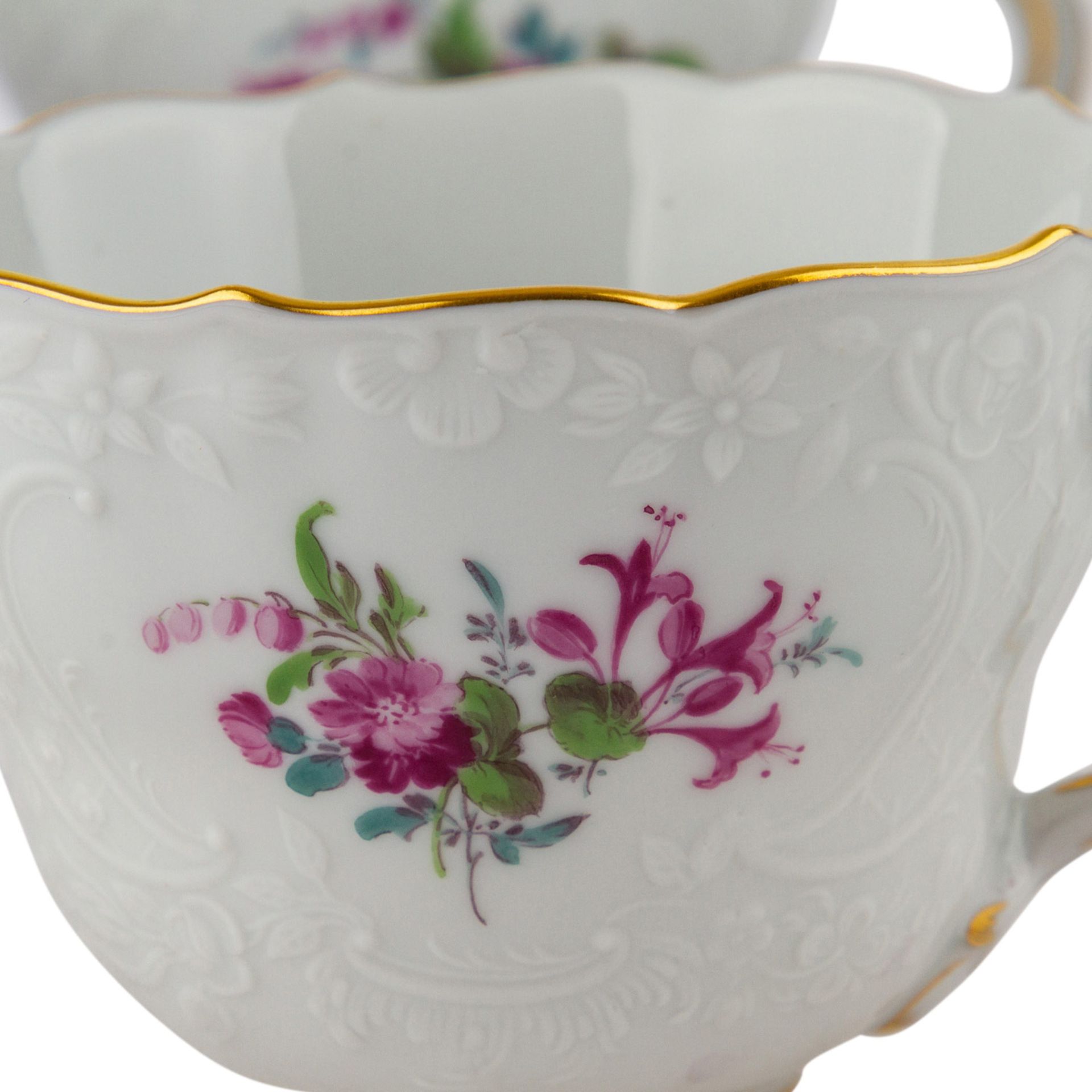 MEISSEN Kaffeeservice f. 6 Personen 'Neumarseille Blumen', 20. Jhd.Bestehend aus 6 Kaffeetassen/U- - Image 4 of 9