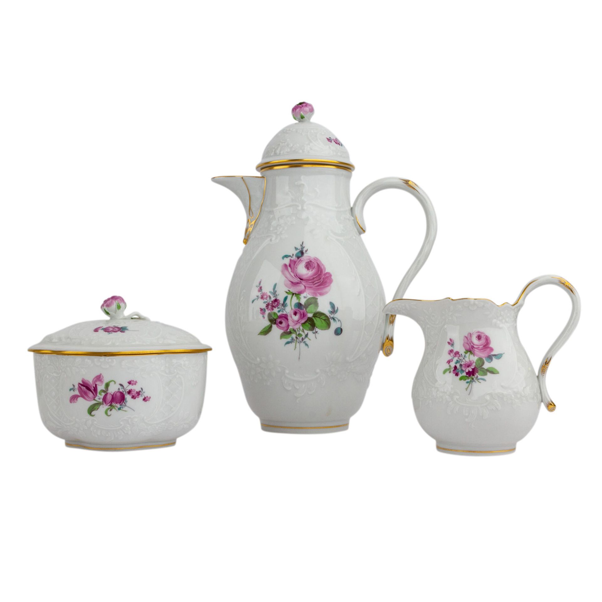 MEISSEN Kaffeeservice f. 6 Personen 'Neumarseille Blumen', 20. Jhd.Bestehend aus 6 Kaffeetassen/U- - Image 2 of 9