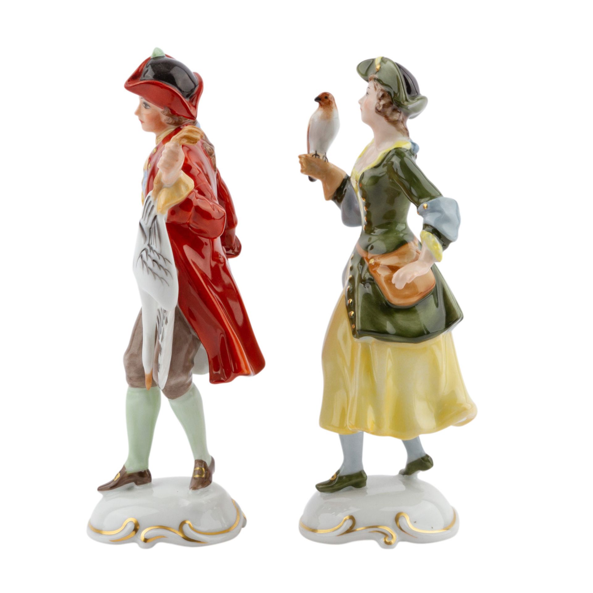 ROSENTHAL 2 Figuren 'Falknerin und Falkner', 20. Jhd.Weißporzellan mit polychromer Fassung, stehende - Image 3 of 6