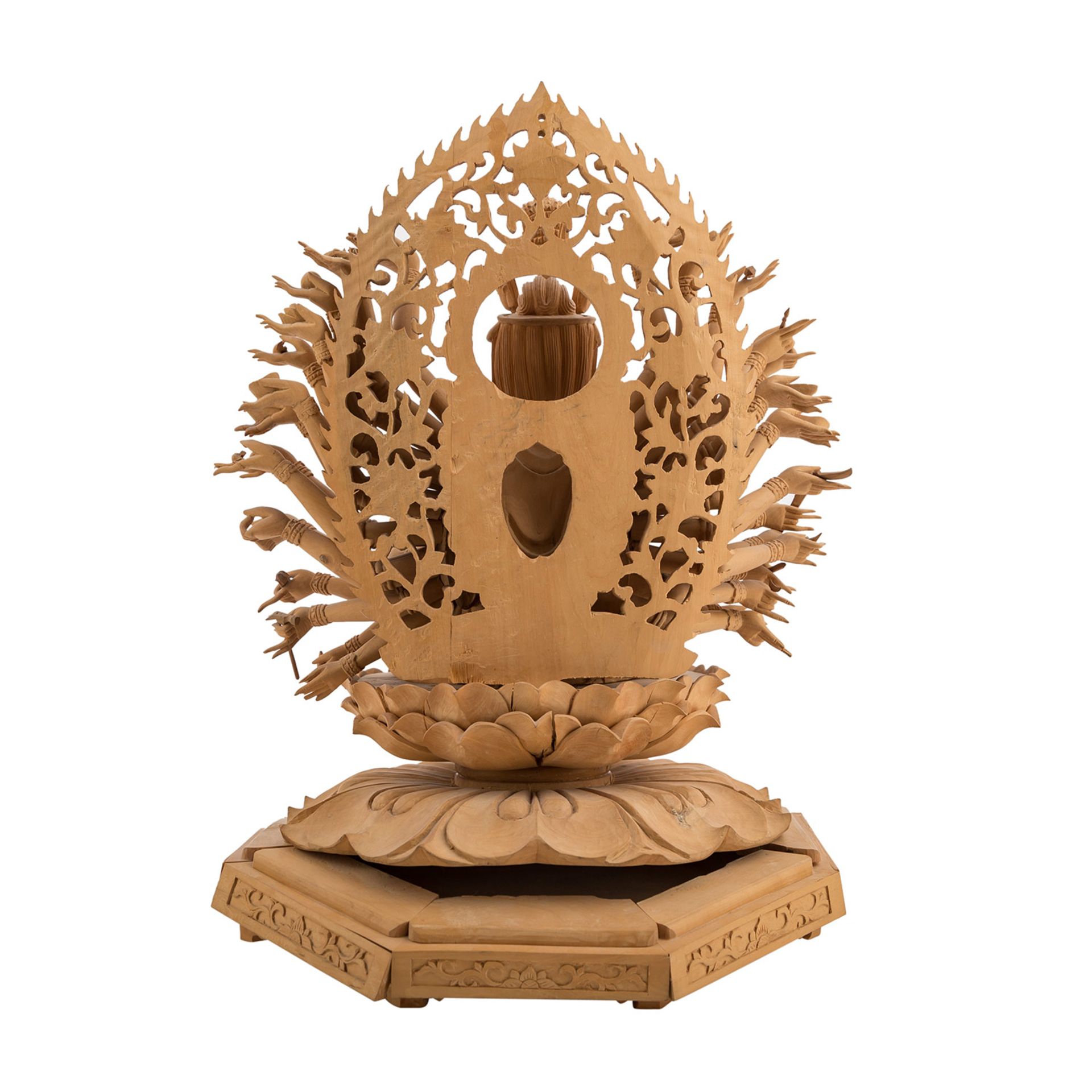 "Guanyin mit den 1000 Armen" aus Holz. CHINA, 20. Jh..Der Bodhisattva Guanyin sitzt im - Image 8 of 13