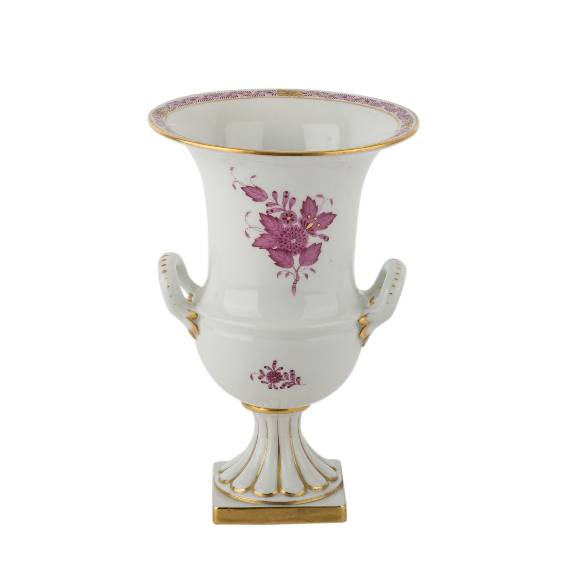 HEREND Amphorenvase, 20. Jh.Dekor "Apponyi purpur", Kratervase mit seitlichen Handhaben,