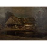 LEROY-SAINT-AUBERT, CHARLES (1856-um 1907, französischer Künstler), "Bauernhof im Abendlicht",Hirtin