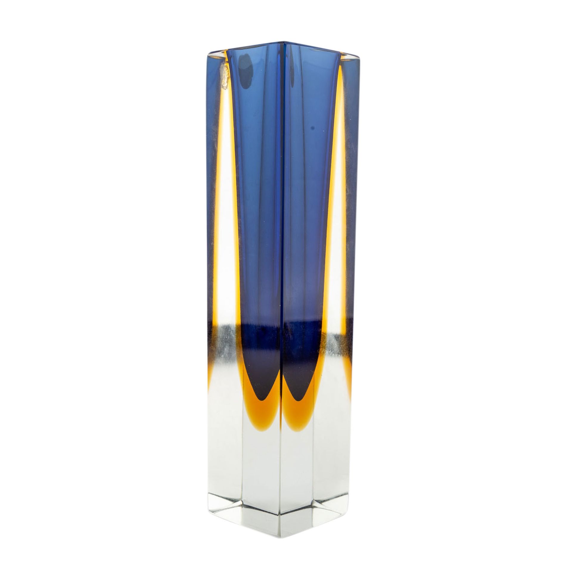 MURANO Blockvase 'Sommerso', 20. Jhd.Kristallglas mit 2 Farben, Klebeetikett 'ARTISTIC CRISTAL - Image 3 of 5