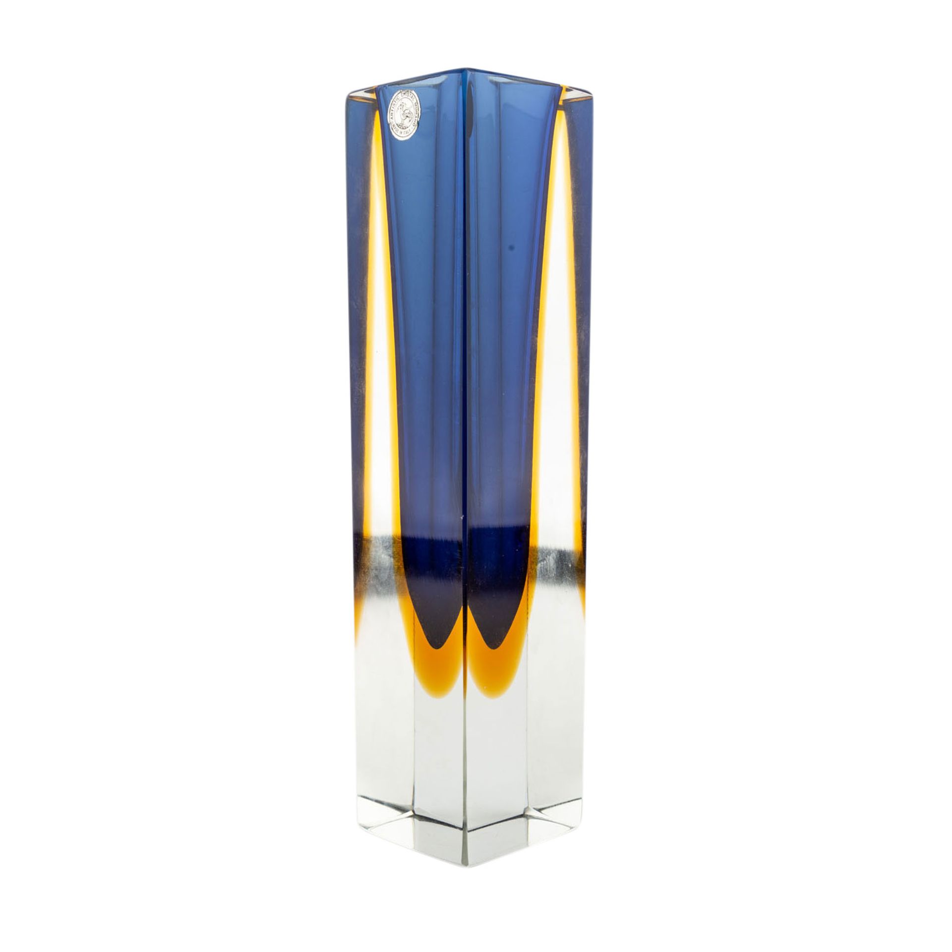 MURANO Blockvase 'Sommerso', 20. Jhd.Kristallglas mit 2 Farben, Klebeetikett 'ARTISTIC CRISTAL - Image 2 of 5