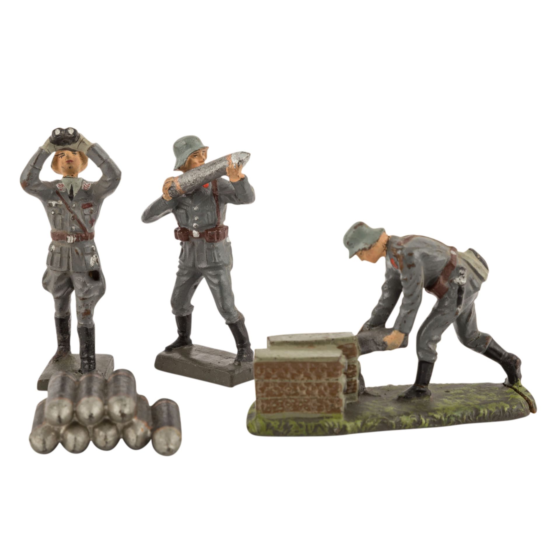 LINEOL drei Luftwaffe-Soldaten und Zubehör, 2.WK.,Masse, meist gemarkt, Soldat m. Fernglas, - Bild 2 aus 3