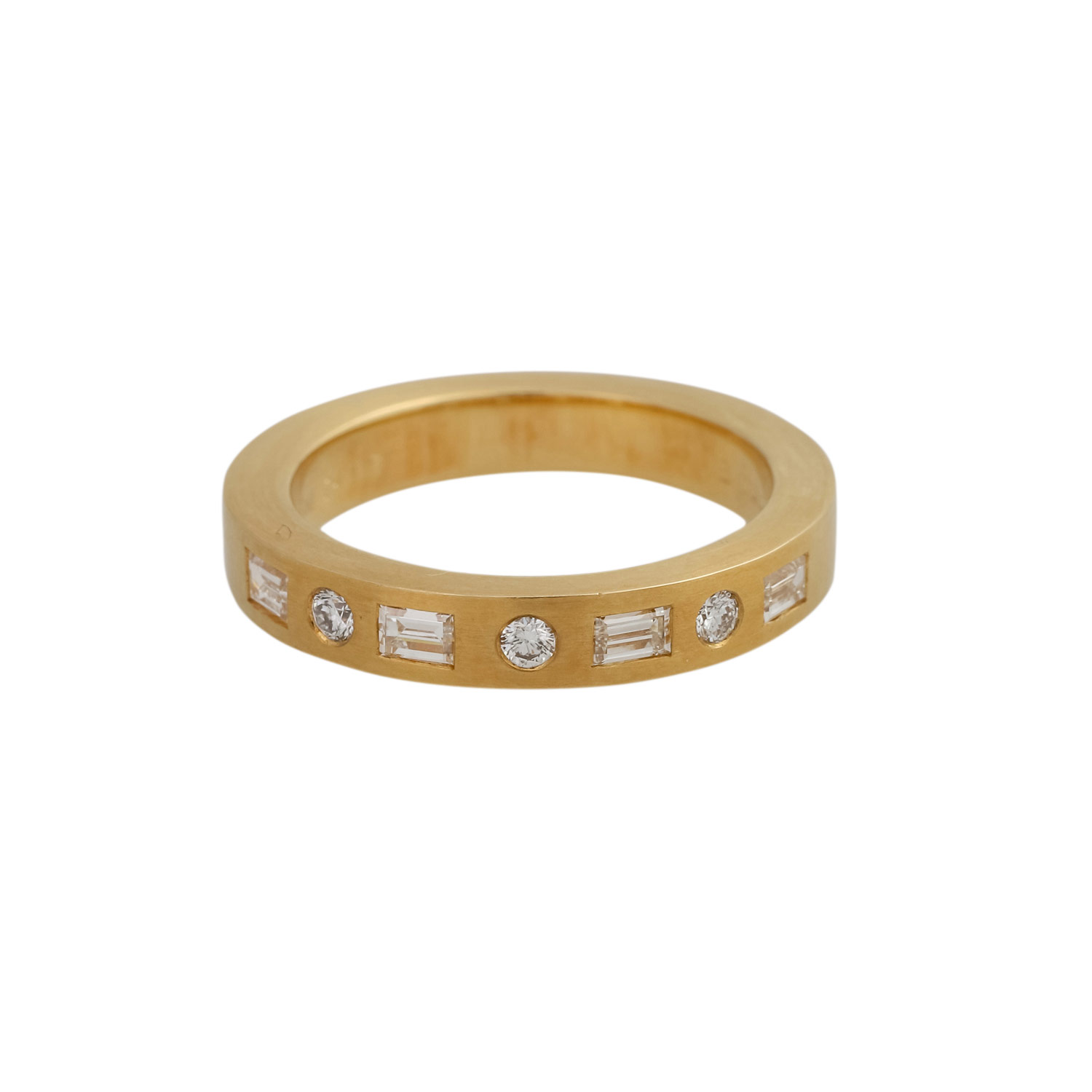 Ring mit 7 Diamanten, zus. ca 0,44 ct (punz.)FW-WEISS (G-H)/ VVS-SI, alternierend im Baguette- und