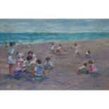 DEVEAU, JACQUES (geb. 1937), „Spielende Kinder am Strand“Signiert, Öl/Leinwand. HxB ca.: 61/91 cm (
