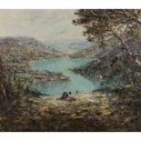 KLARL, JOSEF (1909-1986), "Luganersee, Blick auf Lavena von Ponte Tresa"Öl auf Leinwand, signiert,