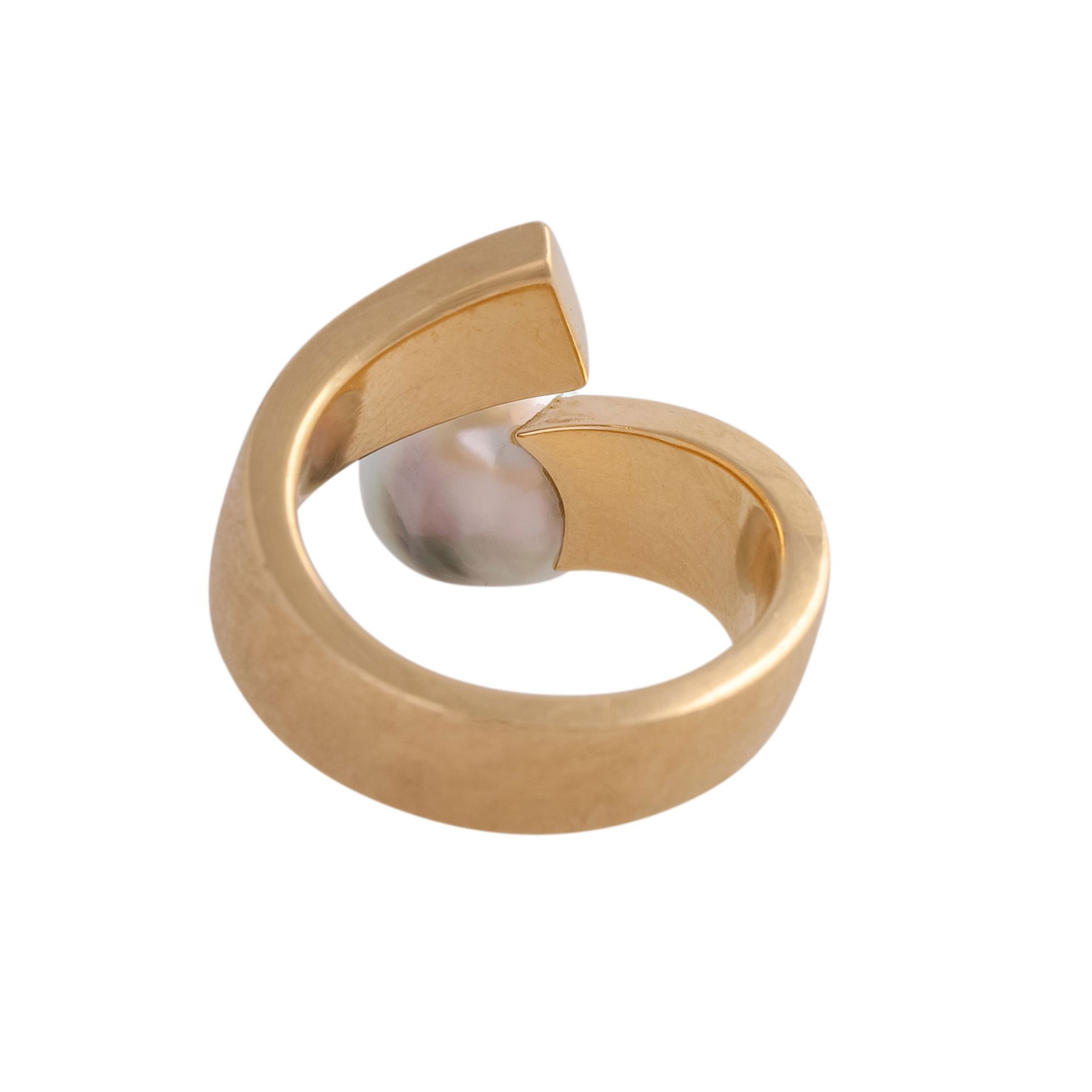 Ring mit 4 Brillanten, zus. ca. 0,2 ct, FW-WEISS (G-H)/VSund 1 Zuchtperle in barocker Form mit - Bild 4 aus 4