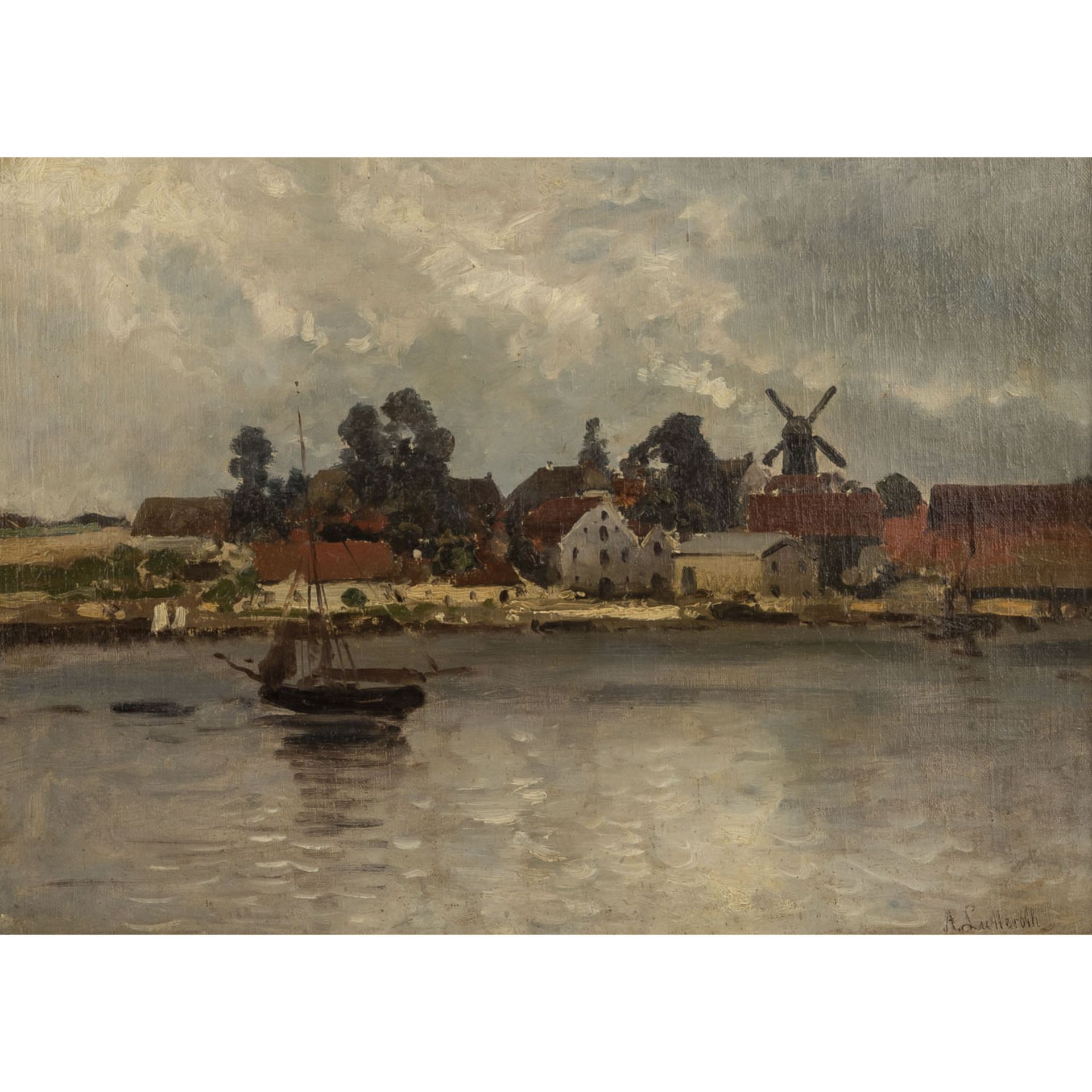 LUTTEROTH, ASCAN (1842-1923), "Hafenstadt"Öl/Leinwand auf Karton aufgezogen, signiert: "A.