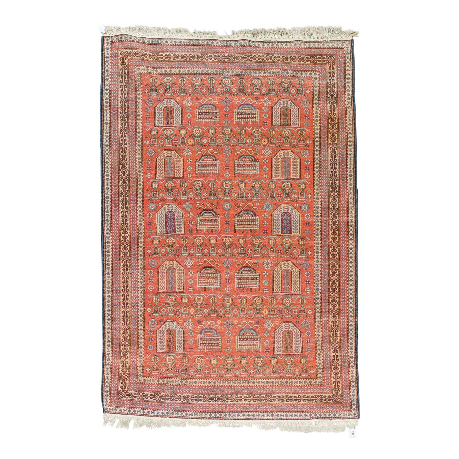 Orientteppich. PAKISTAN, 20. Jh., 214x142 cm.Rotgrundiges Innenfeld mit geometrischer Musterung, - Image 2 of 5