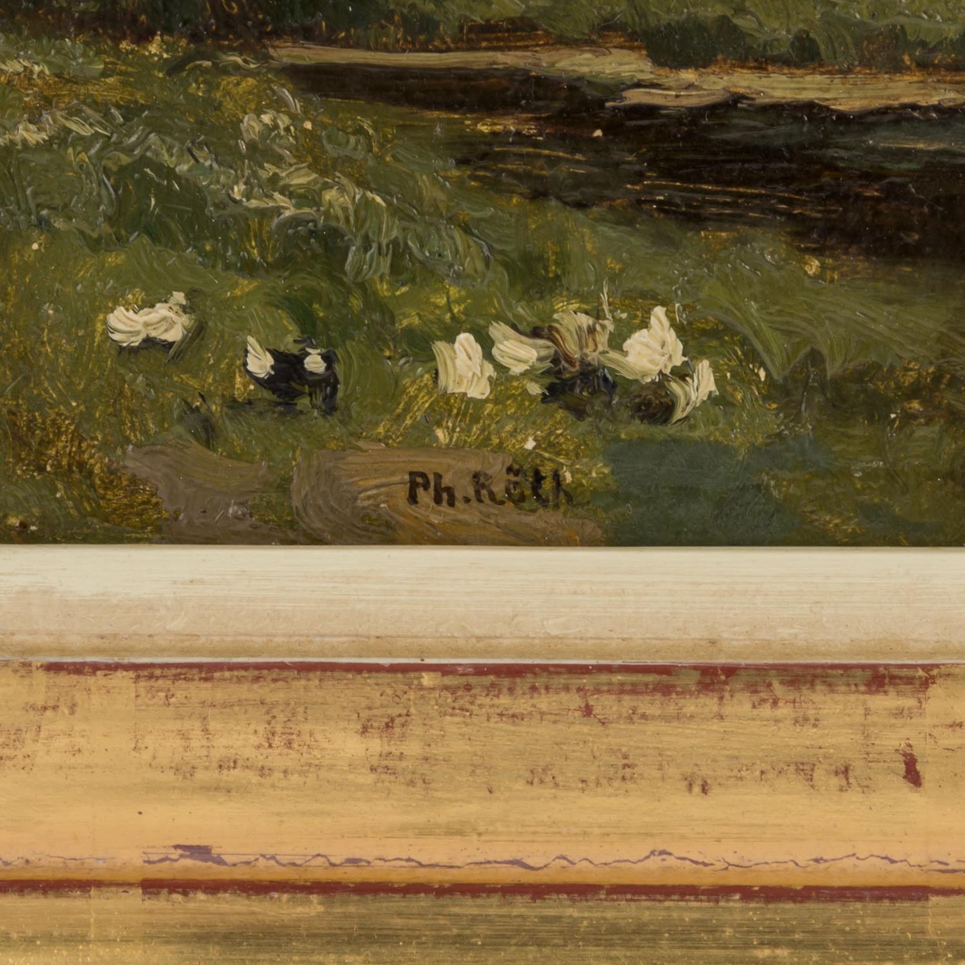 RÖTH, PHILIPP (1841-1921), "Flusspartie vor dem Dorfe"Öl auf Karton, bezeichnet unten links, HxB: - Bild 3 aus 5