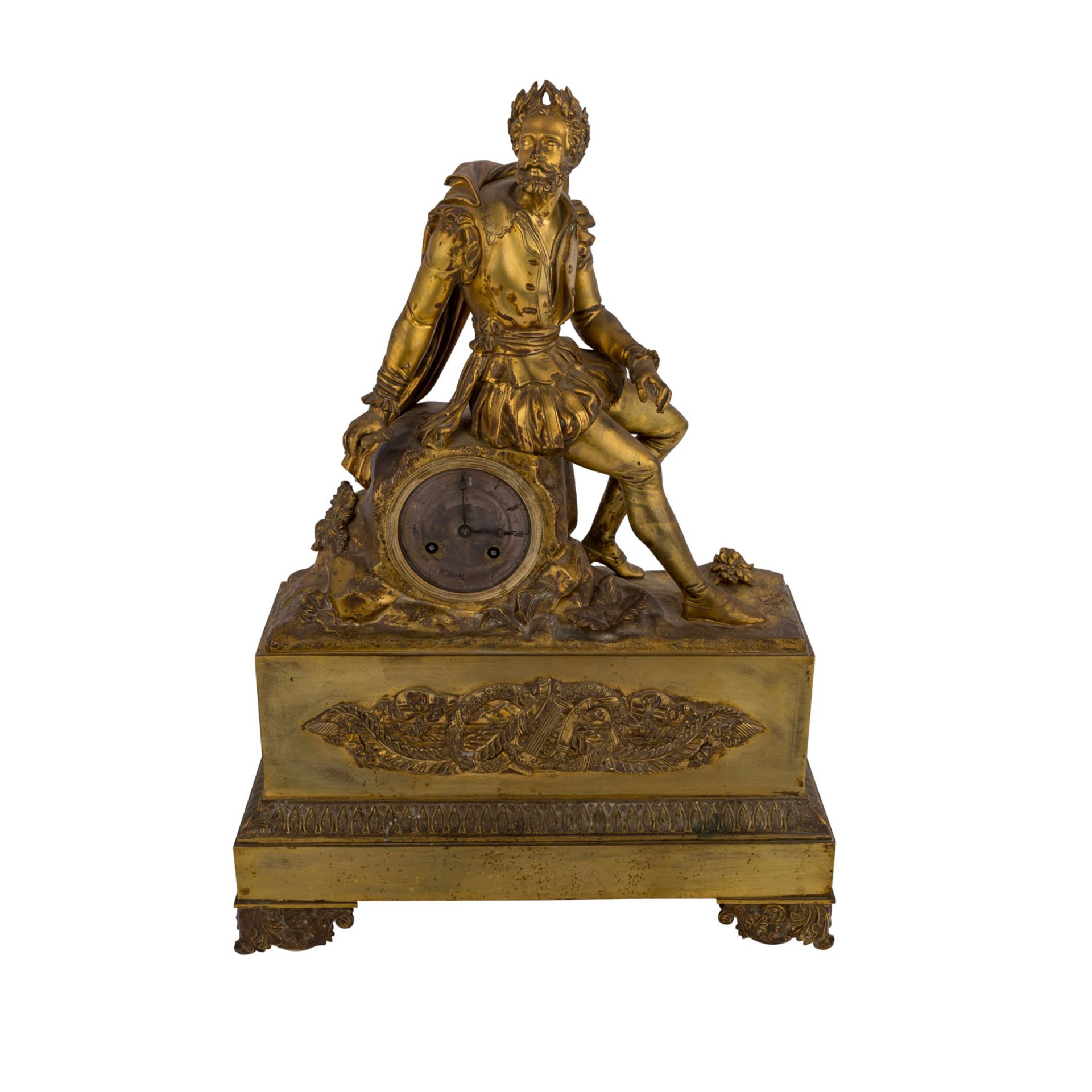 GROßE EMPIRE PENDULEFrankreich, um 1815, Bronze feuervergoldet, Uhrwerk mit Fadenaufhängung,