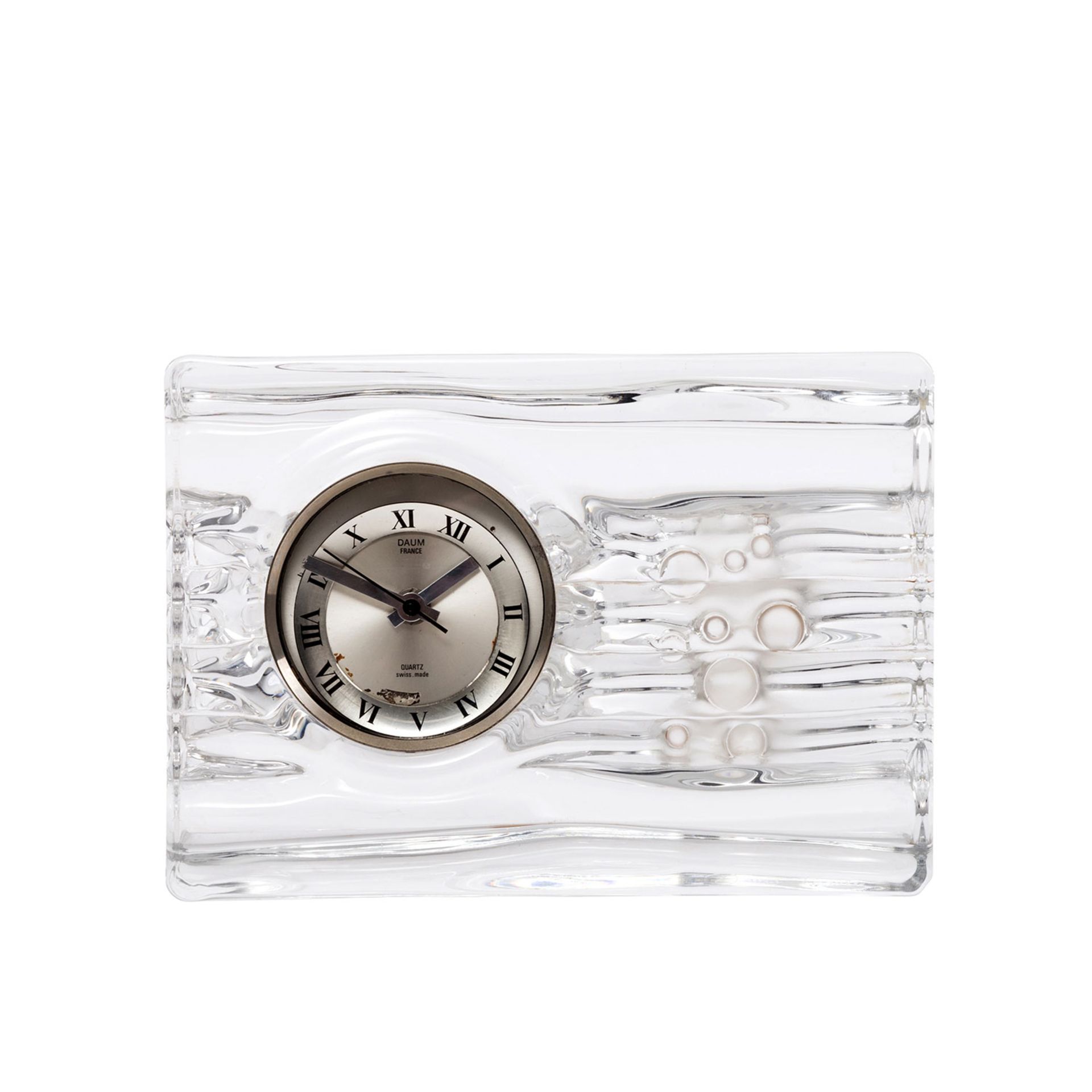 DAUM Quartz-Uhr, 20.Jh.quadratischer Glaskorpus mit eingesetzter Uhr, batteriebetrieben,