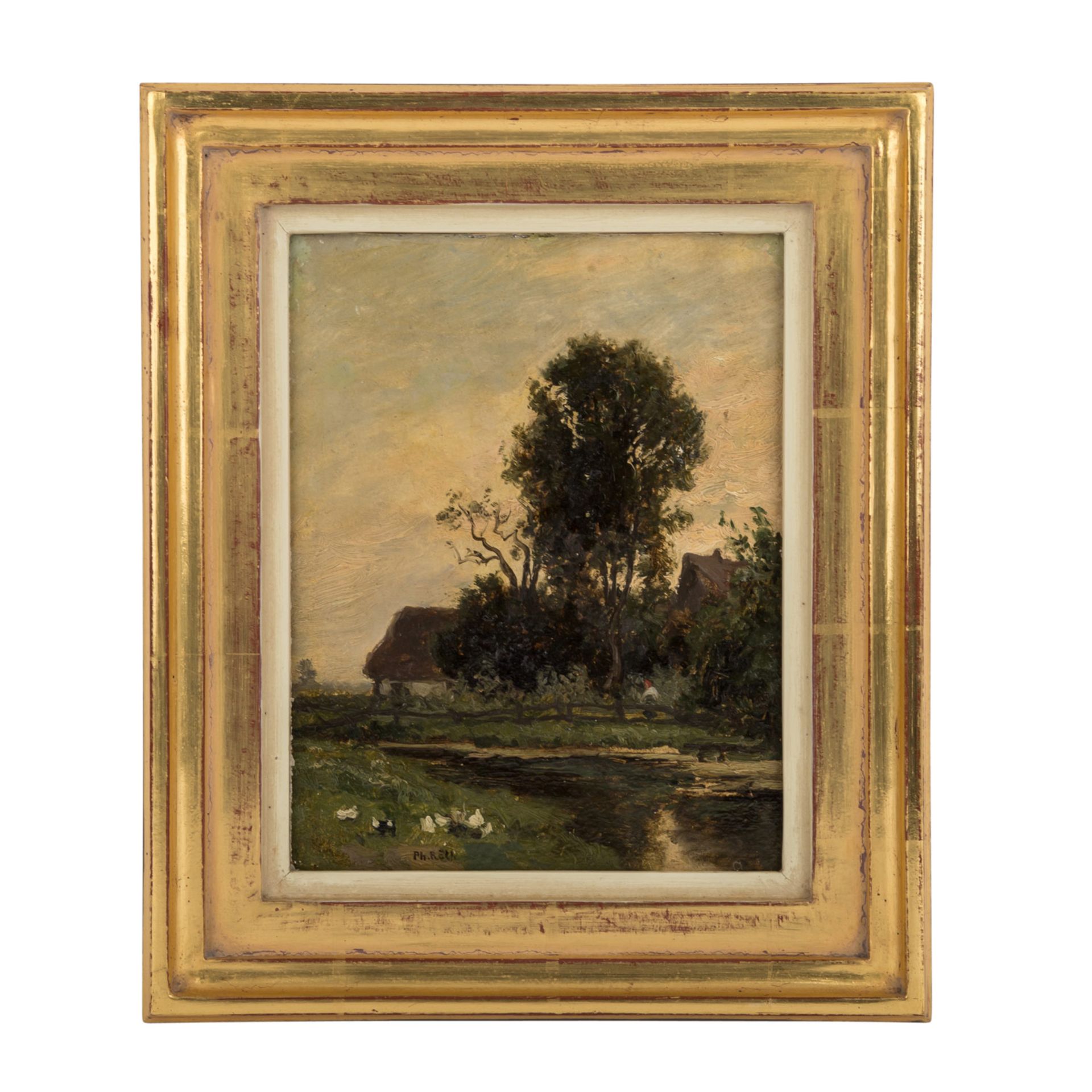 RÖTH, PHILIPP (1841-1921), "Flusspartie vor dem Dorfe"Öl auf Karton, bezeichnet unten links, HxB: - Bild 2 aus 5