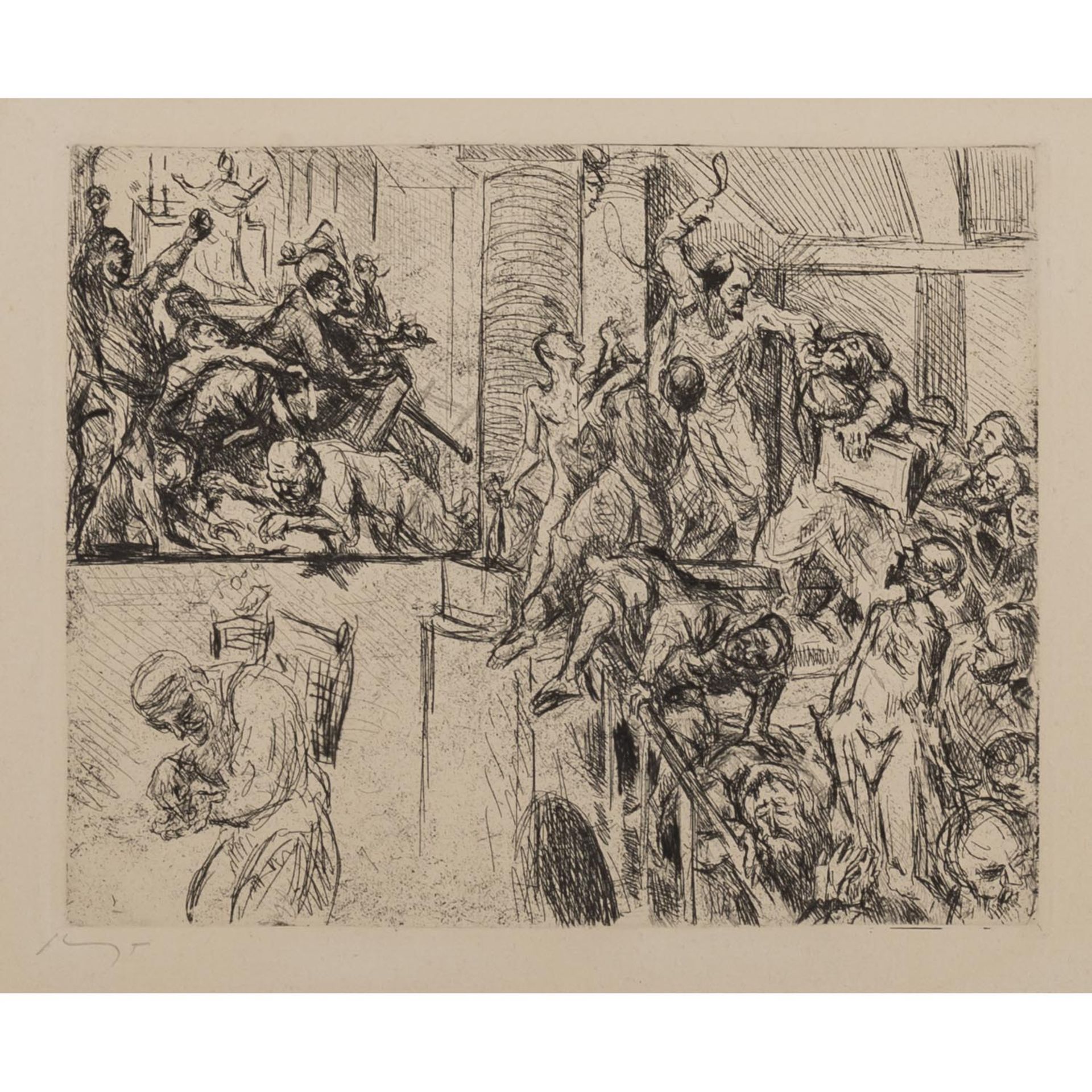 SLEVOGT, MAX (1868-1932), "Christus und die Händler", 1923,Radierung/Bütten, u.li. mit Blst. von