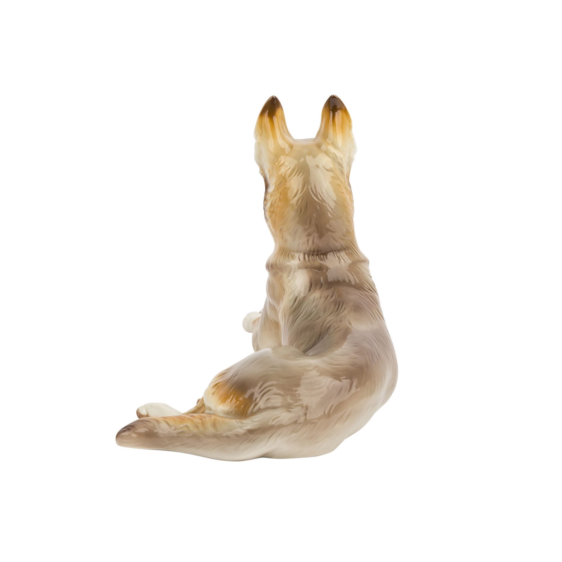 NYMPHENBURG 'Schäferhund', 20. Jh..Weißporzellan polychrom gefaßt, Deutscher Schäferhund liegend - Bild 3 aus 6
