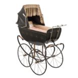 NAETHER Kinderwagen, Anfang 20.Jh.,gemarkt, 2-achsiges Eisengestell m. gr. Speichenrädern,