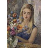 CAVASANTI, GIUSEPPE (1895-1980) „Portrait, junge Frau mit Blumen“signiert, rückseitig datiert