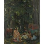 WEISGERBER, ALBERT (1878-1915), "Rast im Walde",mit Pferd und Planwagen, Öl auf Leinwand