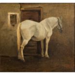 TIERMALER 19. Jh., "Pferd im Stall"Öl/Leinwand auf Holzplatte aufgezogen, rechts unten unleserlich