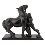 JANSSEN, ULFERT (1878-?), "Rossebändiger",Bronze, schwarz patiniert, vollplastische Figurengruppe,