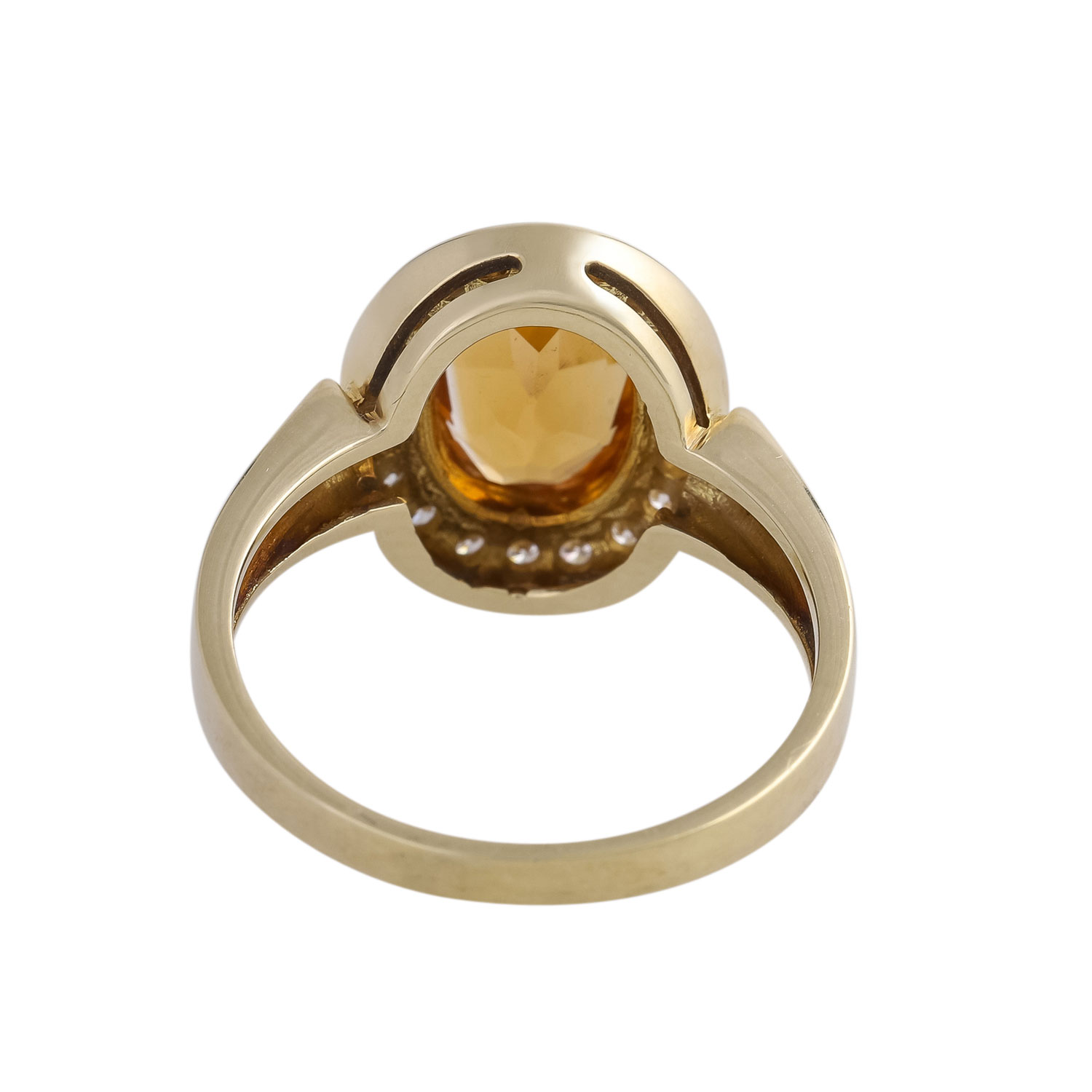 Ring mit 1 oval fac. Citrin, entouriert von 20 Brillanten,zus. ca. 0,2 ct (grav.), GG 14K, RW 56, - Image 4 of 4