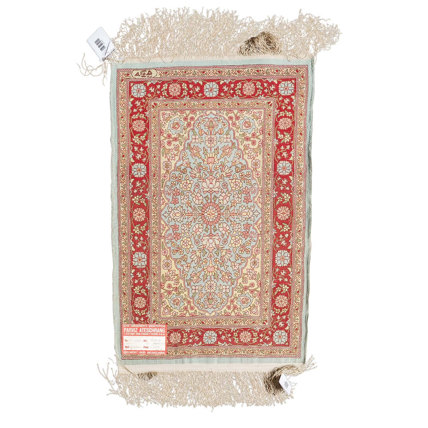 Orientteppich aus Seide. HEREKE, 20. Jh., ca. 63x43 cm.Florale Musterung auf türkisgrünem Spiegel, - Image 2 of 4