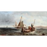 WYK, HENRI VAN (1833-?), "Schiffe auf stürmischer See",im Hintergrund die hügelige Küste, links