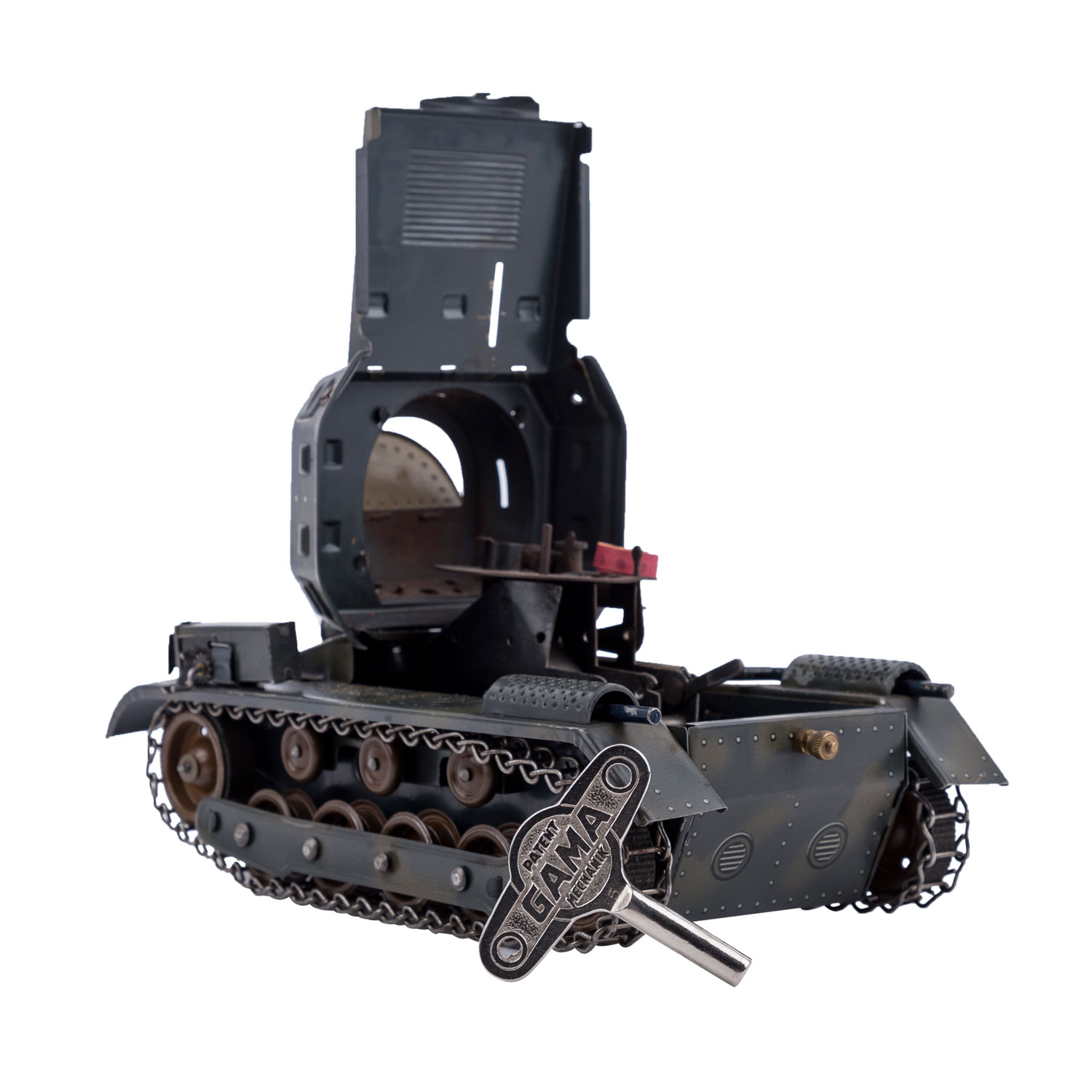 TIPP & CO. 100-Schuss-Panzer,Blech, feldgrau mimikry lithogr., Metallketten, Uhrwerkmotor, Start-/ - Image 5 of 5