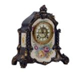 PORZELLAN-PENDULE "Ansonia Clock Co New-York"Ende 19.Jh., Royal Bonn-Germany, geschweiftes und