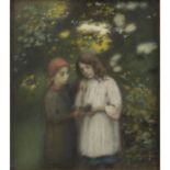 LECLERCQ, Louis-Antoine (1856-?), "Zwei Kinder mit einem Vogelnest im Garten",u.re signiert,