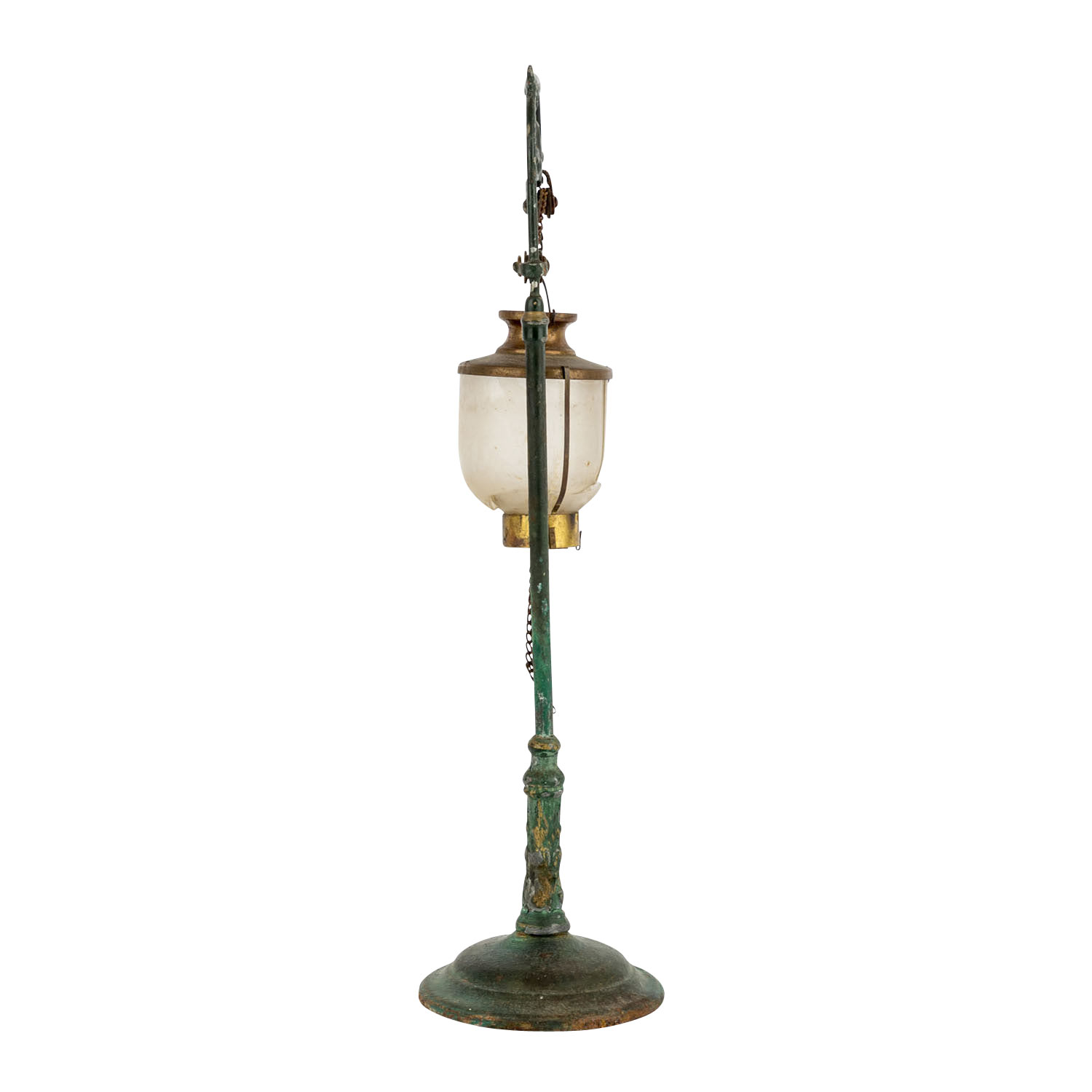 MÄRKLIN Bogenlampe 2432, 1923-1931,runder Gusssockel, grüner Mast m. Zierbogen, große Mattglaskugel, - Image 4 of 5