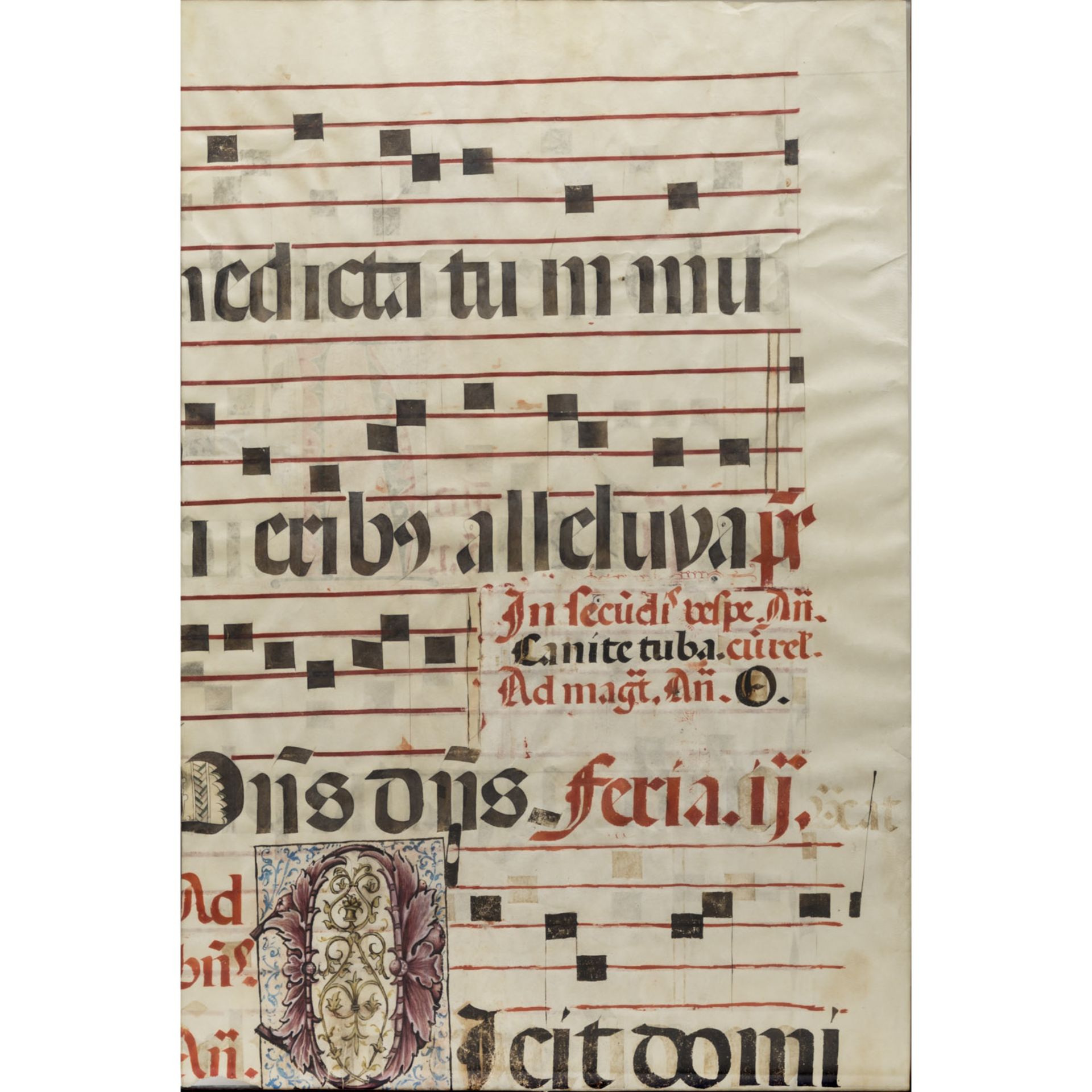 MANUSKRIPT-BLATTreich verziertes Pergament-Manuskript-Blatt aus einem mittelalterlichen Buch mit - Image 2 of 5