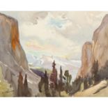 PÖRNER, ERICH (1907-1982), „Im Hochgebirge“,Blick aus einer Schlucht auf die sich weitende Ebene und